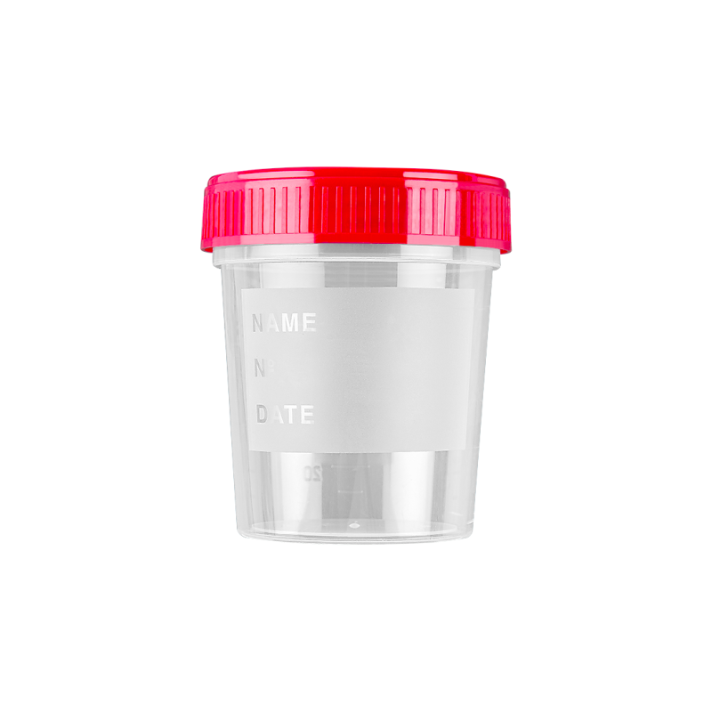 POT DE PRÉLÈVEMENT POUR URINE - 120 ML - BOUCHON ROUGE - STÉRILE - EMBALLAGE INDIVIDUEL